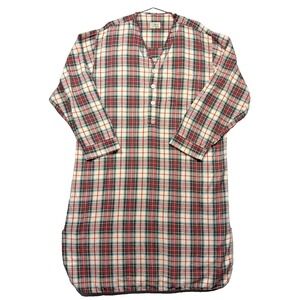 Thrashed L.L. Bean Nightshirt Men Large Tartan Plaid Cream Red Green Blue Yellow